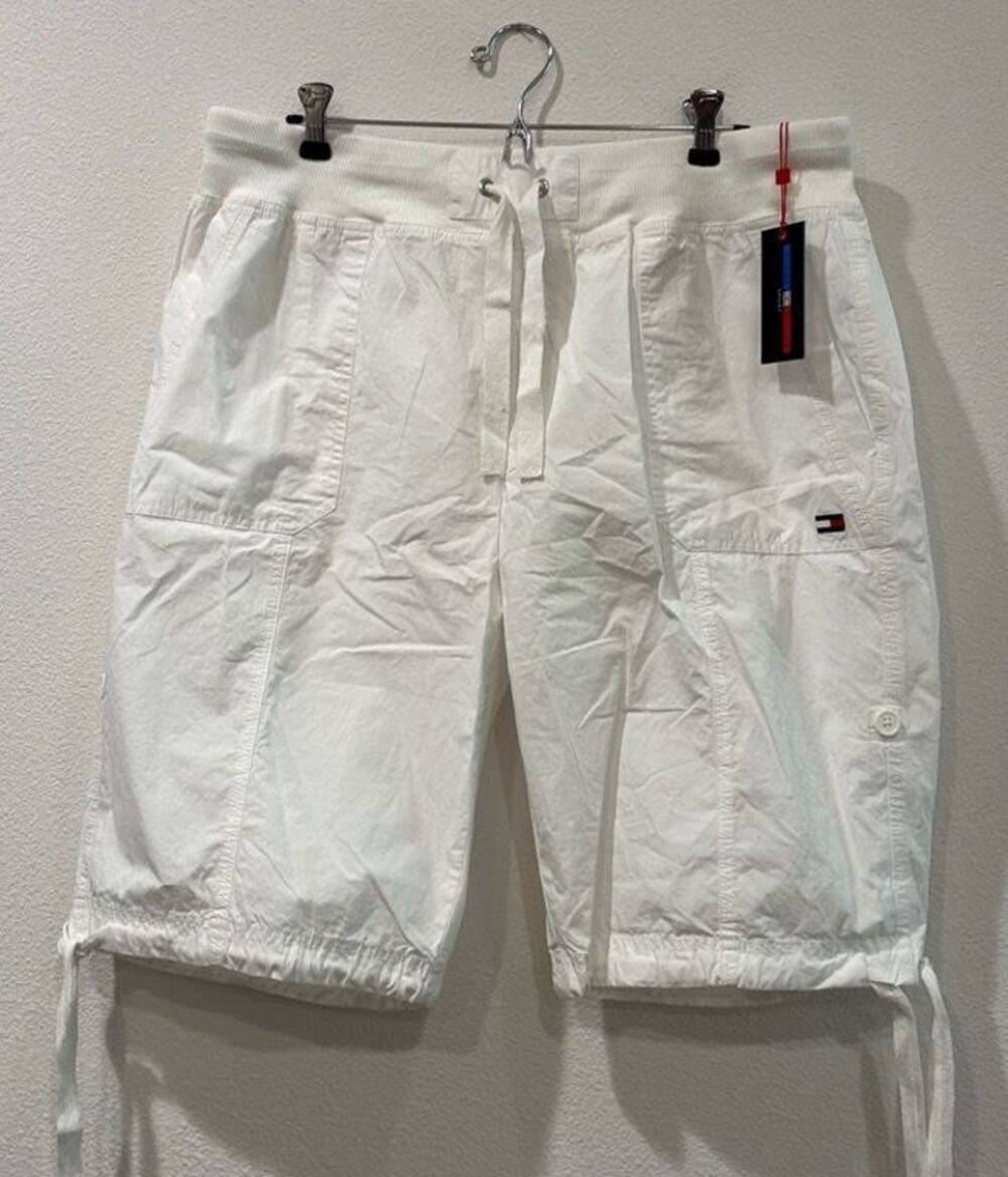 Tommy Hilfiger Women’s LARGE Sport Cargo Drawstring Utility Shorts, White